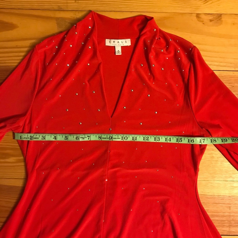 ๐ธ5/$30๐ธ Chaus Red Rhinestone Asymmetrical Top, EUC, S - Picture 6 of 13
